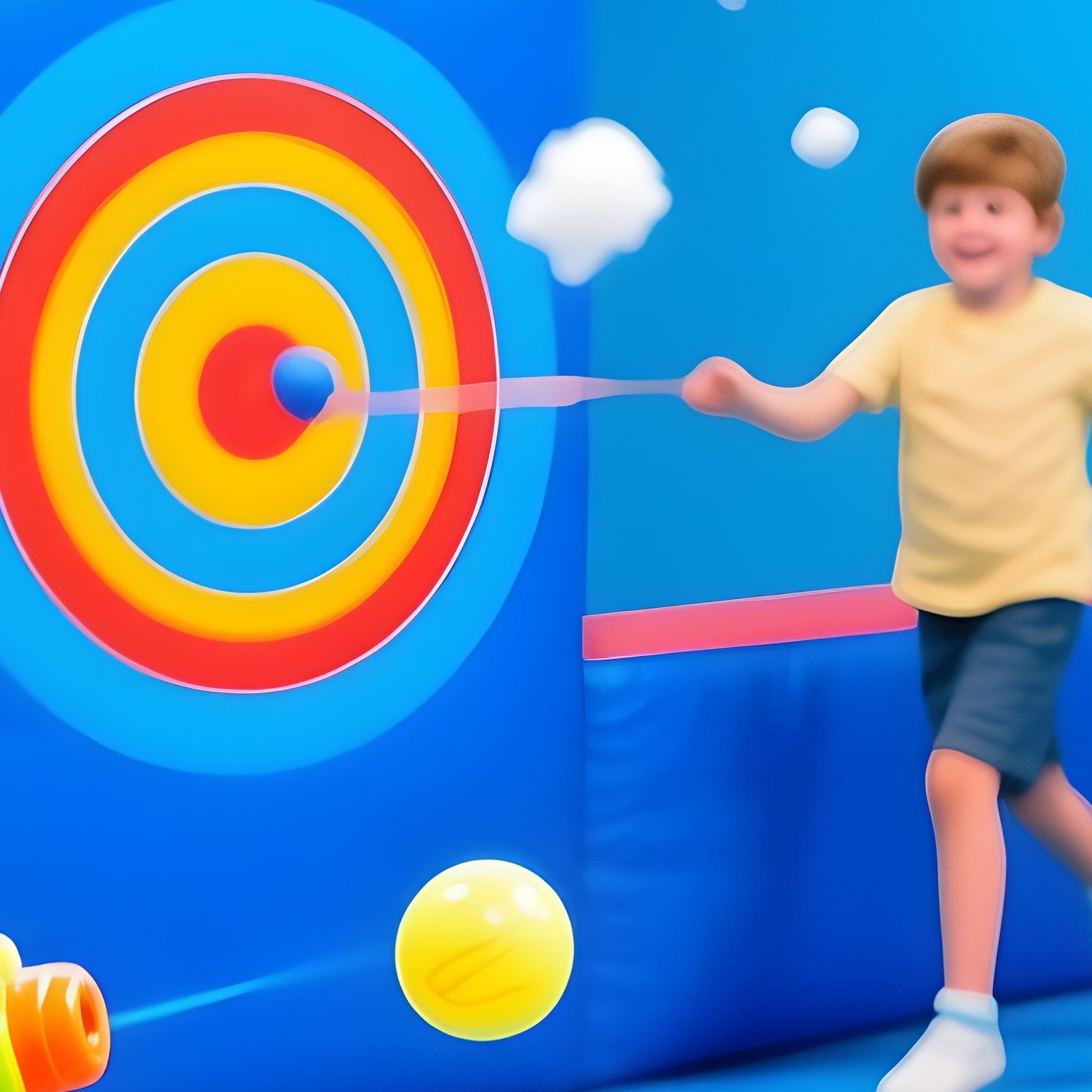 Kids Aiming Foam Balls At Moving Targets In Air Powered Play Zone - Full Resolution Quality Preview