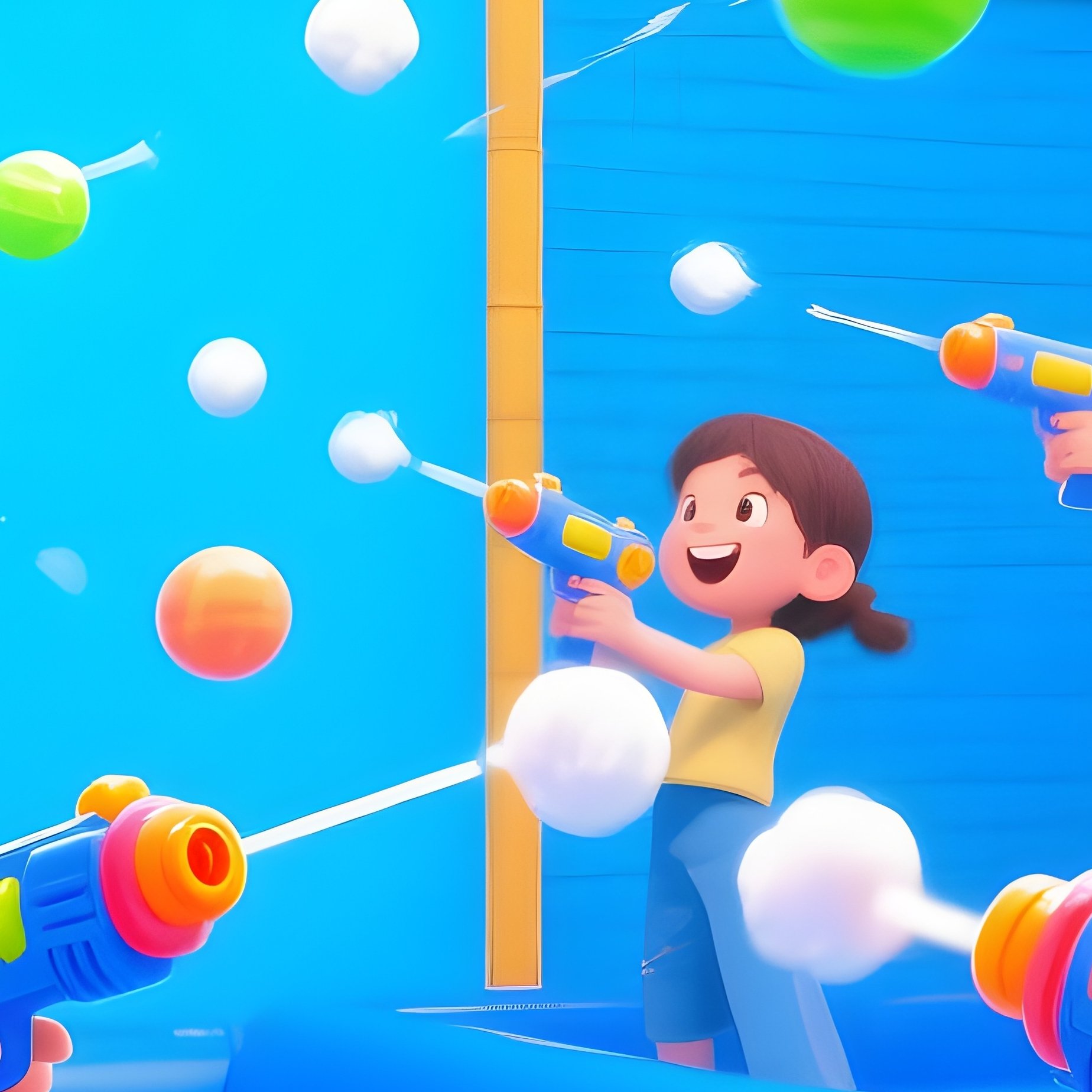 Kids Aiming Foam Balls At Moving Targets In Air Powered Play Zone - Full Resolution Quality Preview