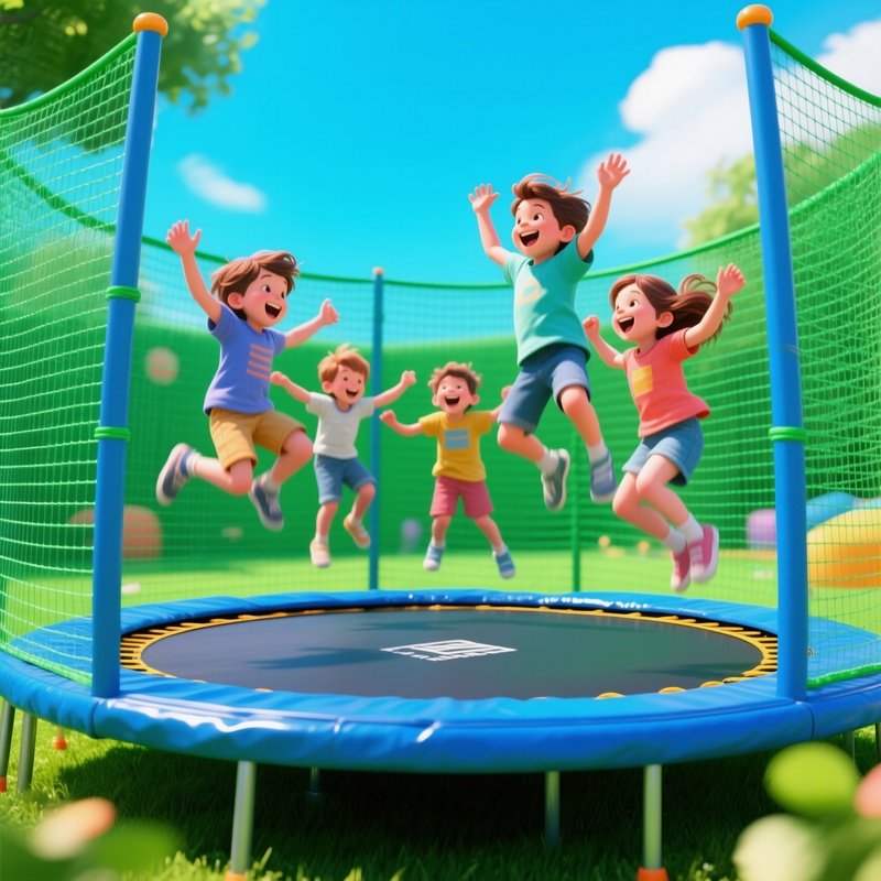 Kids Jumping Trampoline Safety Nets 3D Rendering