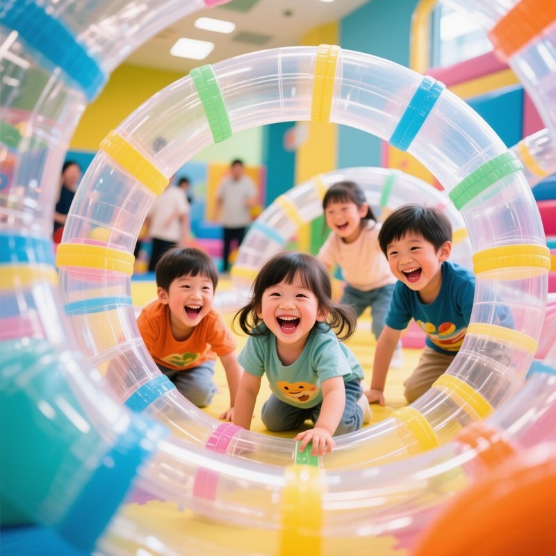 Kids Laughing Through Transparent Tubes