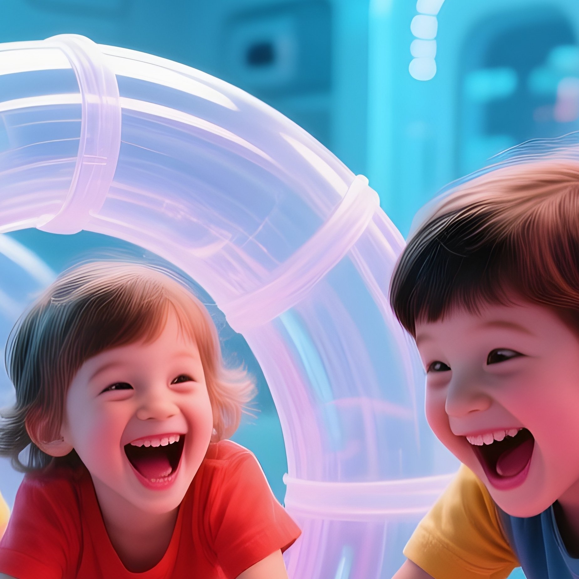 Kids Laughing Through Transparent Tubes Science Fiction - Full Resolution Quality Preview
