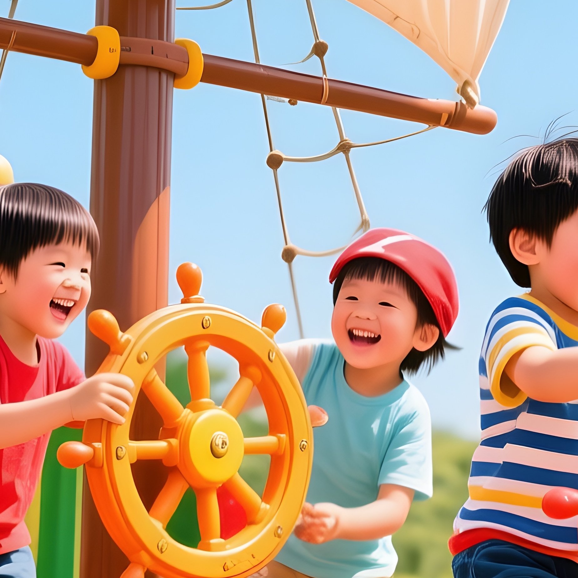 Kids Playing On Pirate Ship Play Structure - Full Resolution Quality Preview