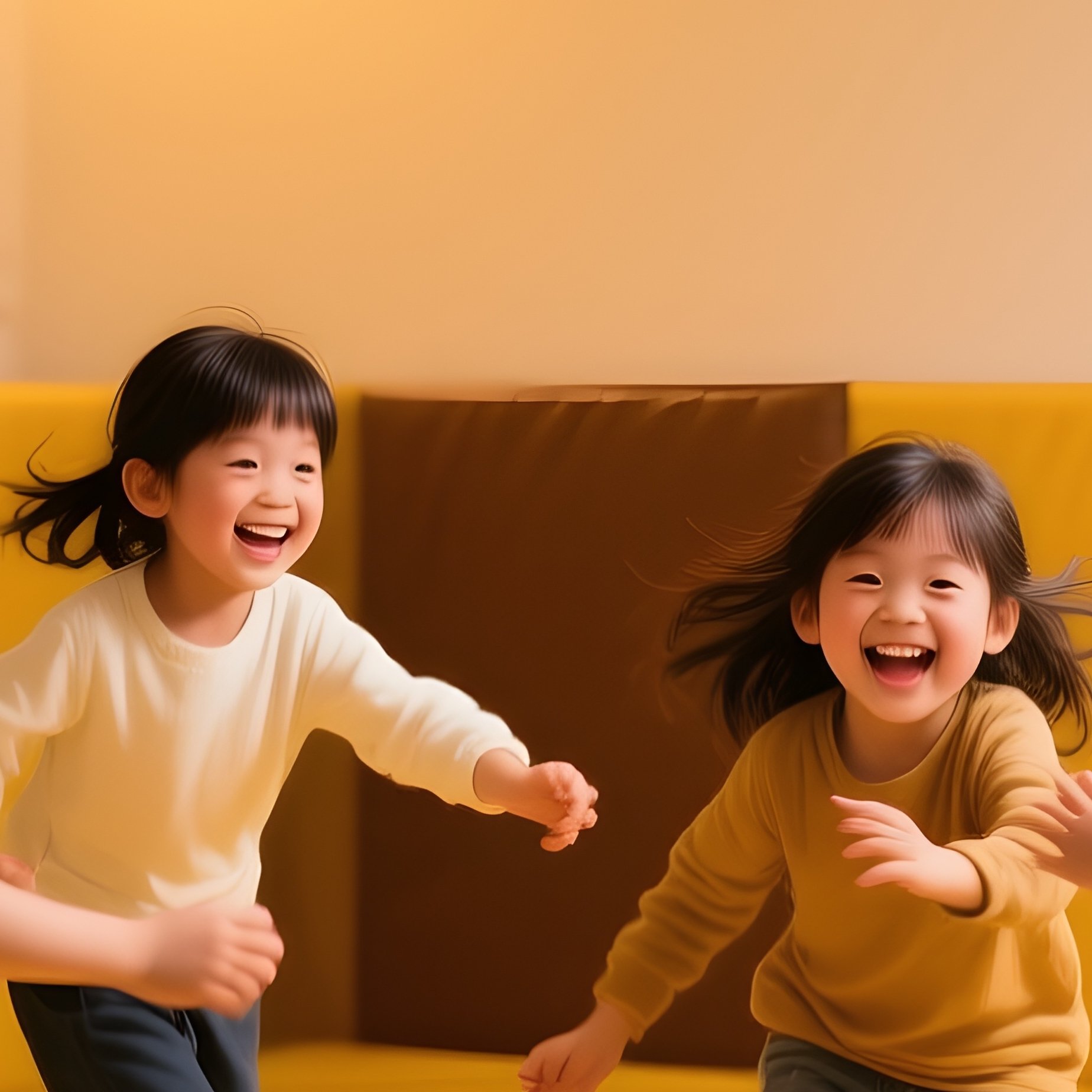 Kids Playing Tag On Padded Flooring Under Warm Lights - Full Resolution Quality Preview