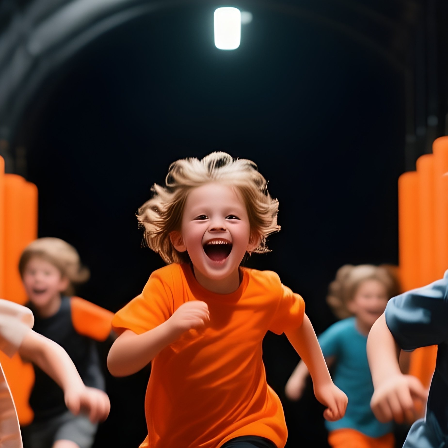 Kids Running Through Hanging Foam Obstacles In Adventure Tunnel - Full Resolution Quality Preview