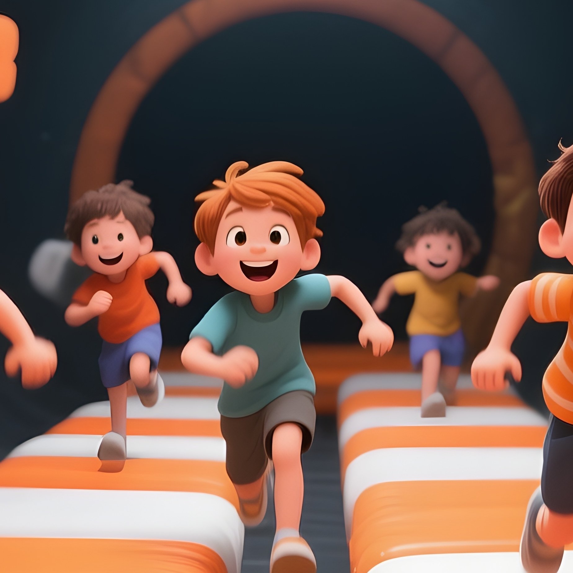 Kids Running Through Hanging Foam Obstacles In Adventure Tunnel - Full Resolution Quality Preview