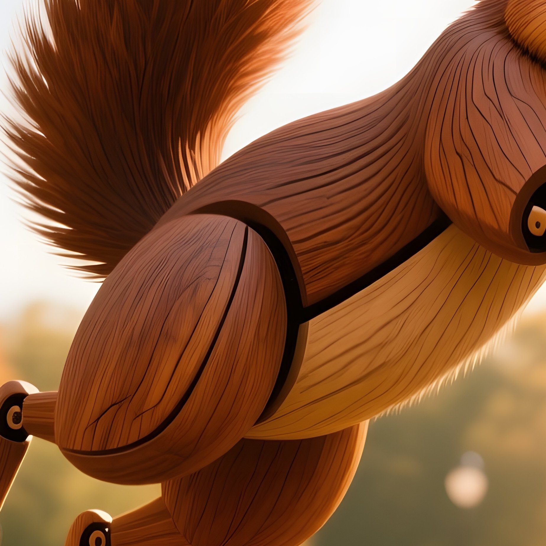 Kinetic Wooden Squirrel Leaping Autumn Maple Tree Golden Hour - Full Resolution Quality Preview