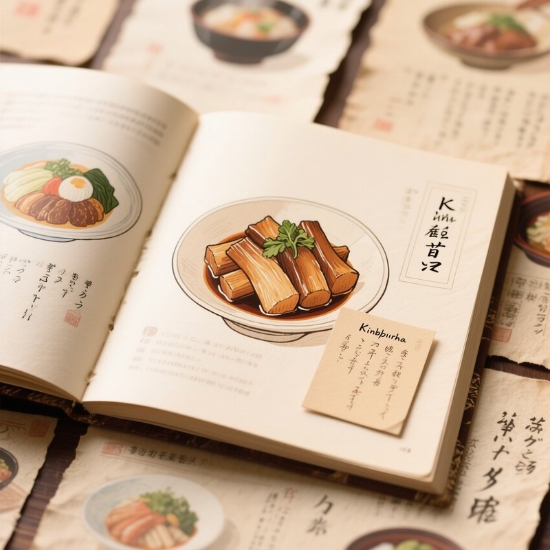 Kinpira Gobo As A Recipe In A Cookbook Sauced Burdock Root And Carrot With Soy Sauce