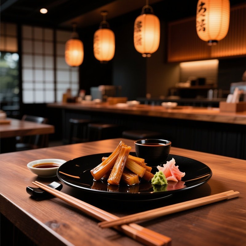 Kinpira Gobo As A Restaurant Menu Item Sauced Burdock Root And Carrot With Soy Sauce