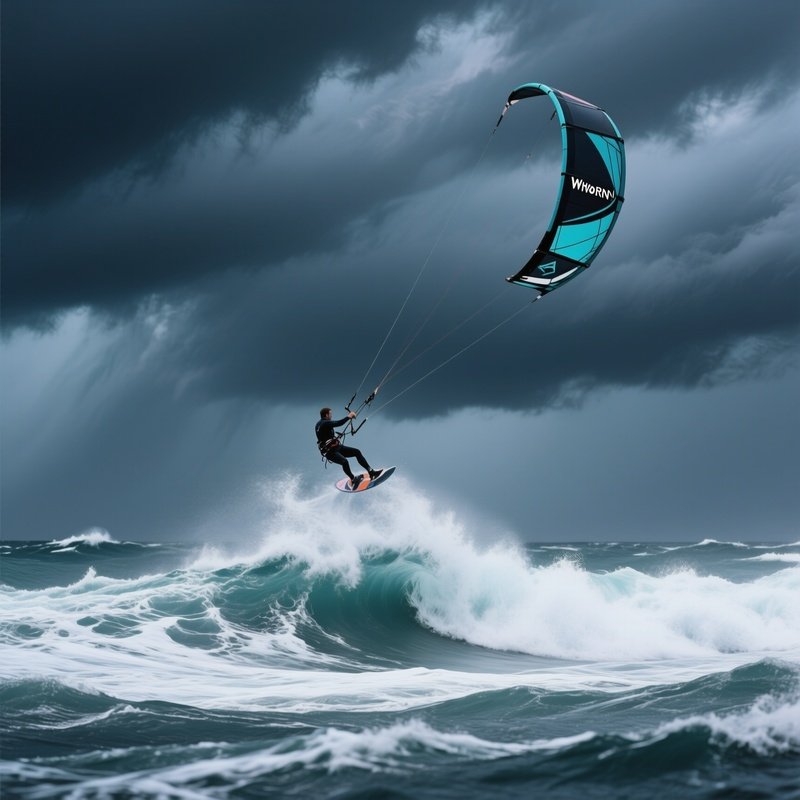 Kitesurfer Wave Thorn Flying Stormy Seas
