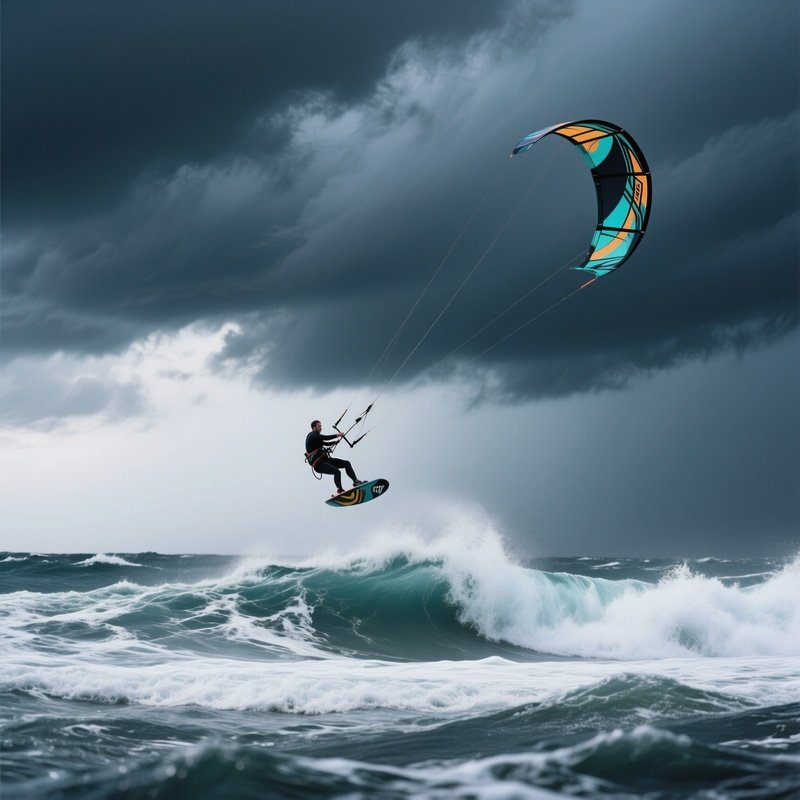 Kitesurfer Wave Thorn Flying Stormy Seas Science Fiction