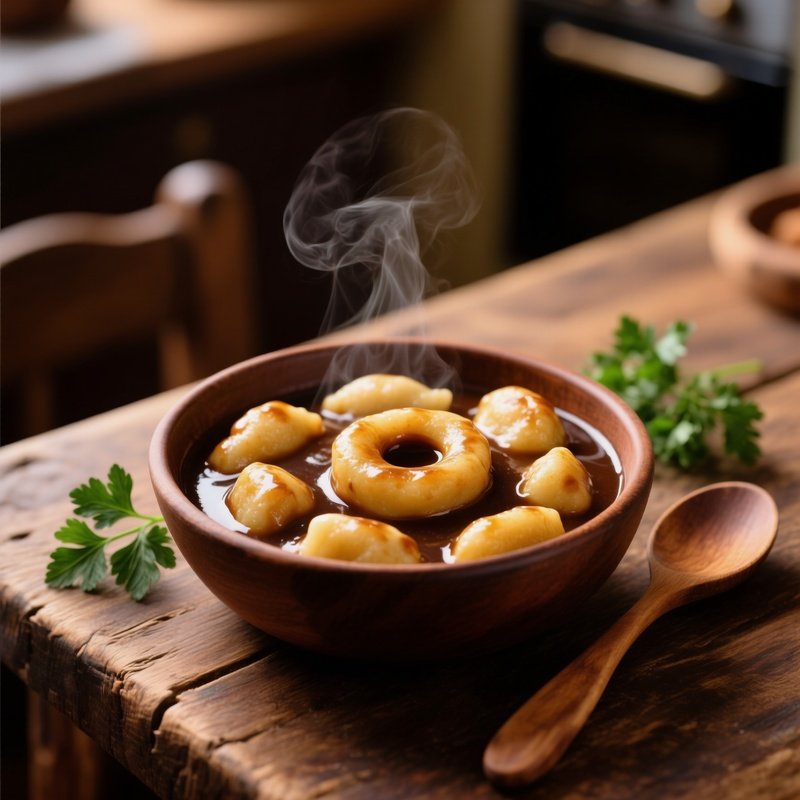Kluski Silesian Dumplings Covered In Dark Gravy