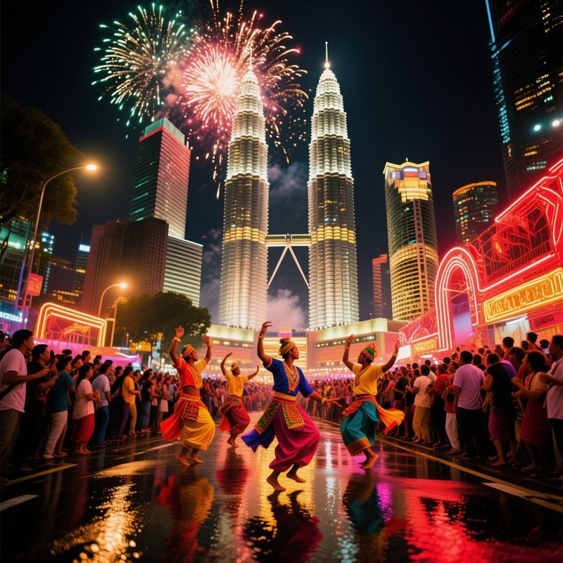 Kuala Lumpur Night Festival Fireworks Twin Towers