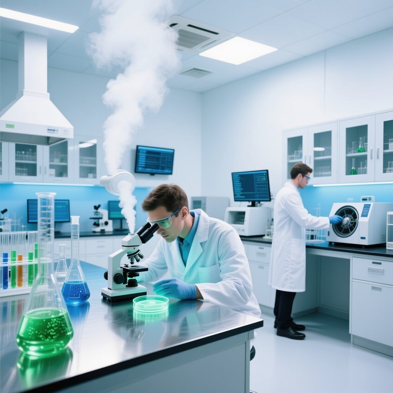 Laboratory With Chemical Reactions And Glassware