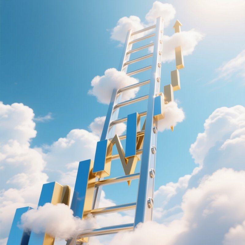 Ladder To Success Stock Chart Rungs Clouds