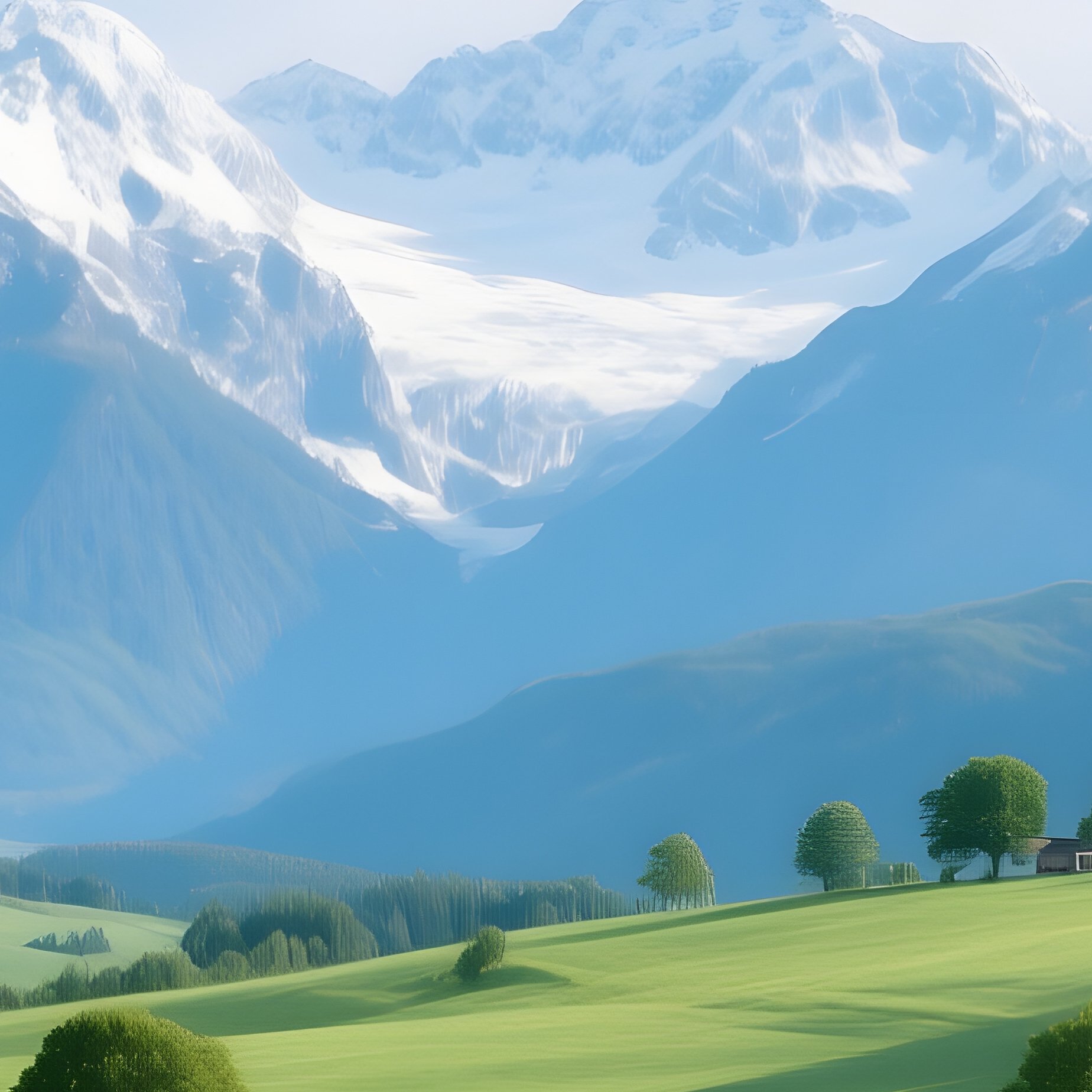 Landscape Featuring A Lush Green Field And Distant Mountains - Full Resolution Quality Preview