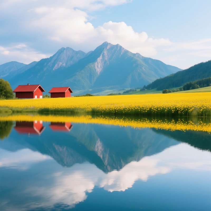 Landscape Featuring A Reflective Water Body And Mountains