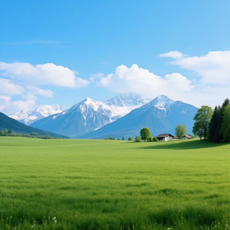 Landscape Featuring A Vast Green Field And Distant Mountains