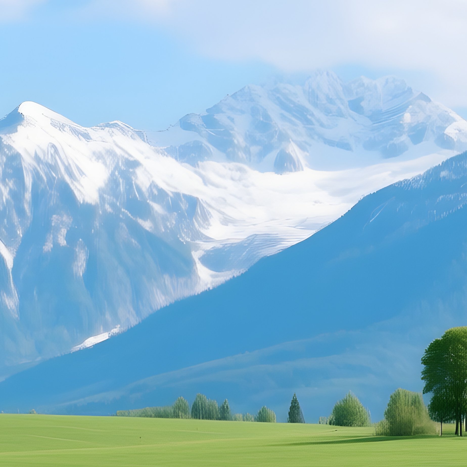 Landscape Featuring A Vast Green Field And Distant Mountains - Full Resolution Quality Preview