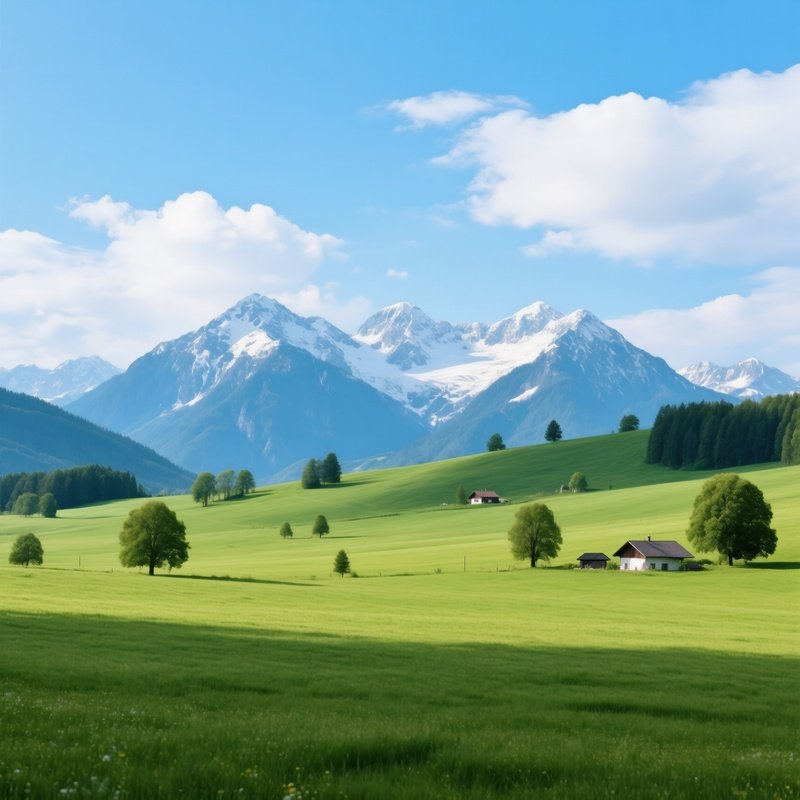 Landscape Featuring A Vast Green Field And Distant Mountains