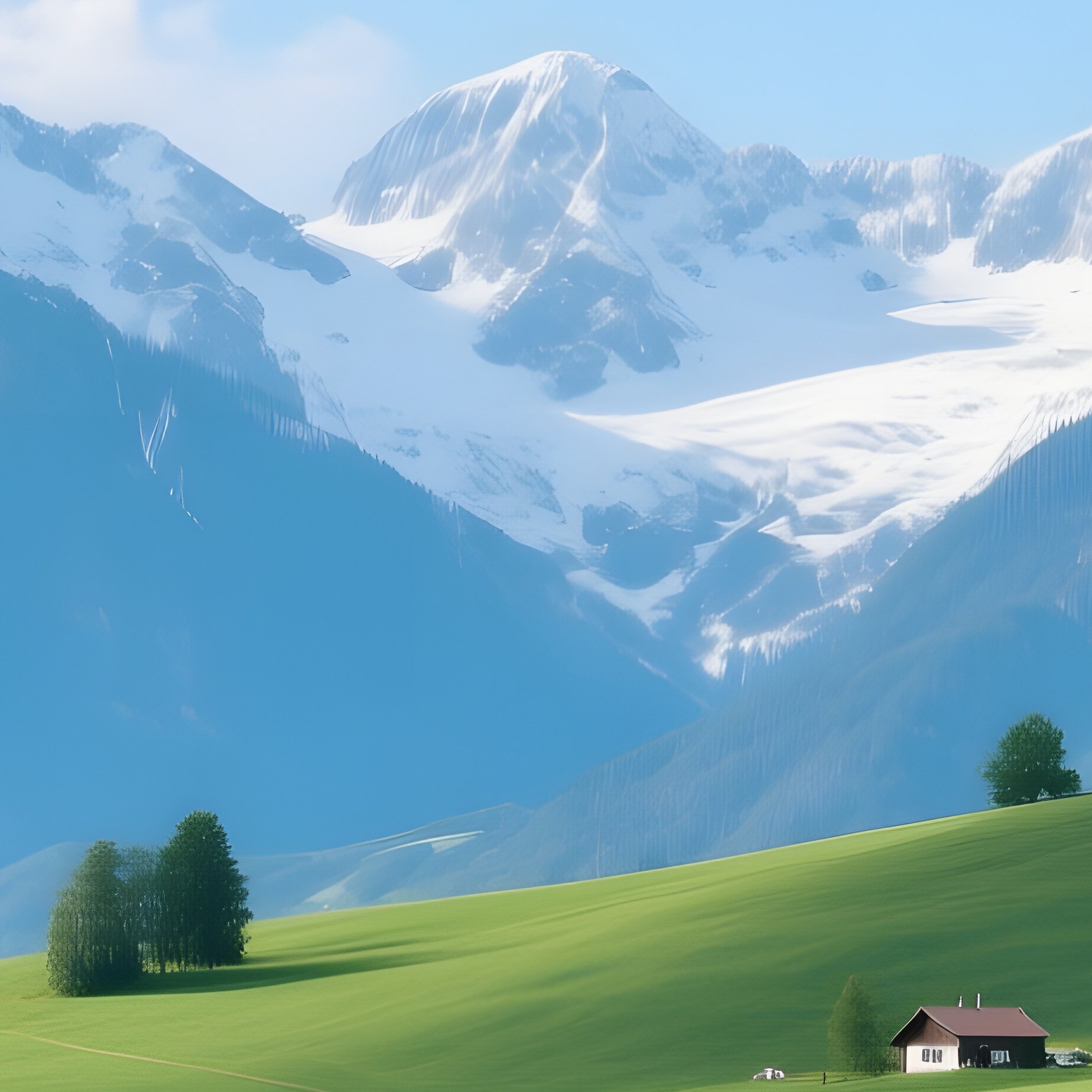 Landscape Featuring A Vast Green Field And Distant Mountains - Full Resolution Quality Preview