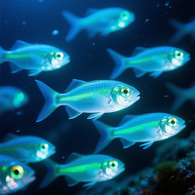 Lanternfish With Shining Eyes Sea Scene