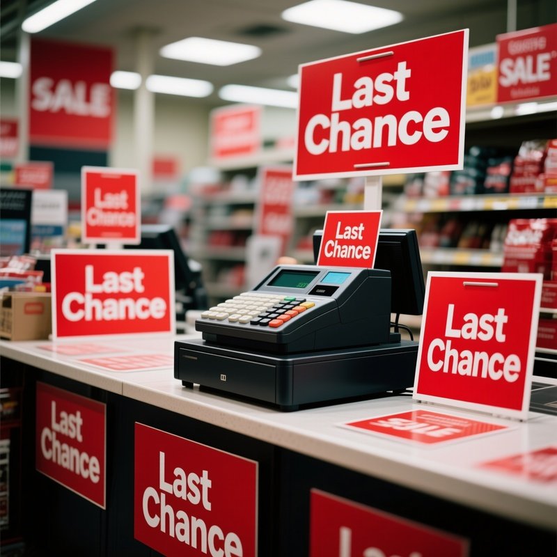 Last Chance Signs On Cash Register Counter