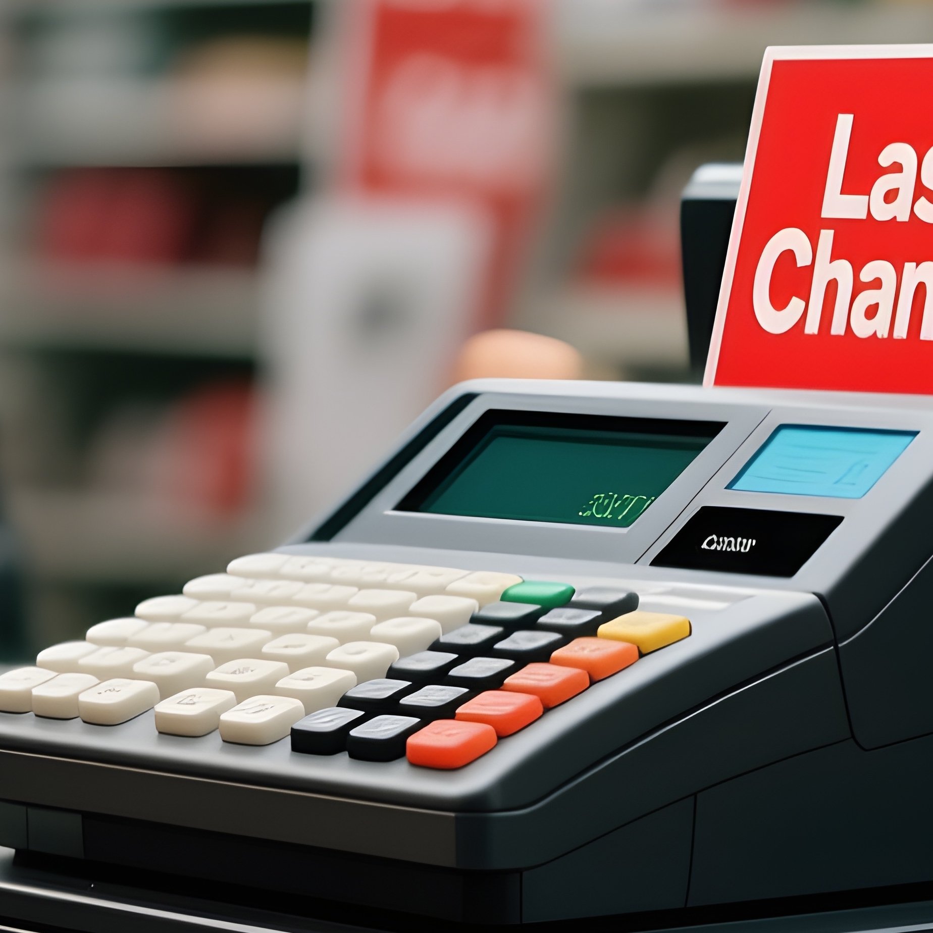 Last Chance Signs On Cash Register Counter - Full Resolution Quality Preview