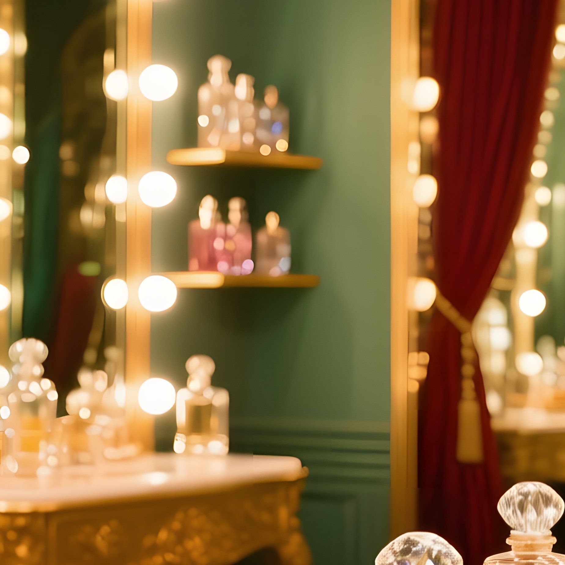 Lavish Dressing Room With Ornate Mirrors Crystal Perfume Bottles Golden Vanity Table - Full Resolution Quality Preview