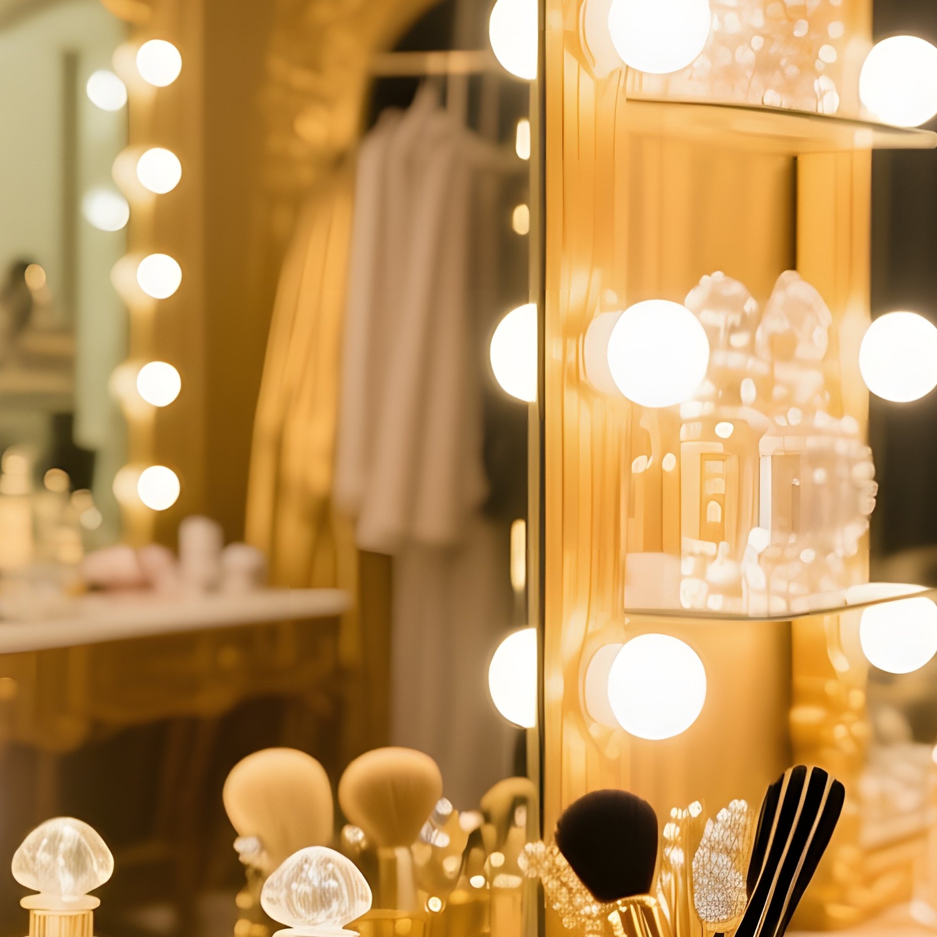 Lavish Dressing Room With Ornate Mirrors Crystal Perfume Bottles Golden Vanity Table - Full Resolution Quality Preview