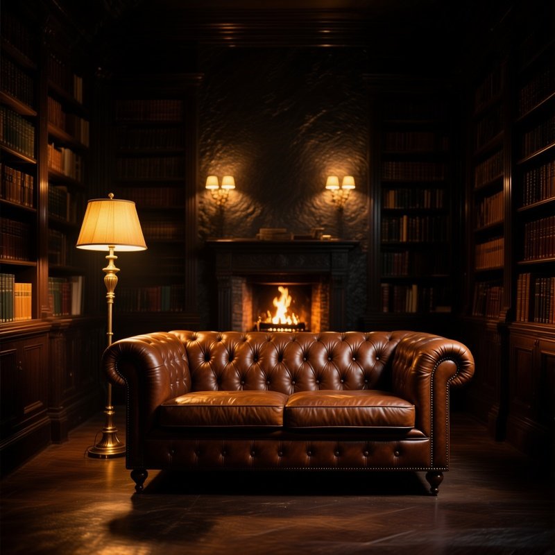 Leather Chesterfield Sofa In Moody Library