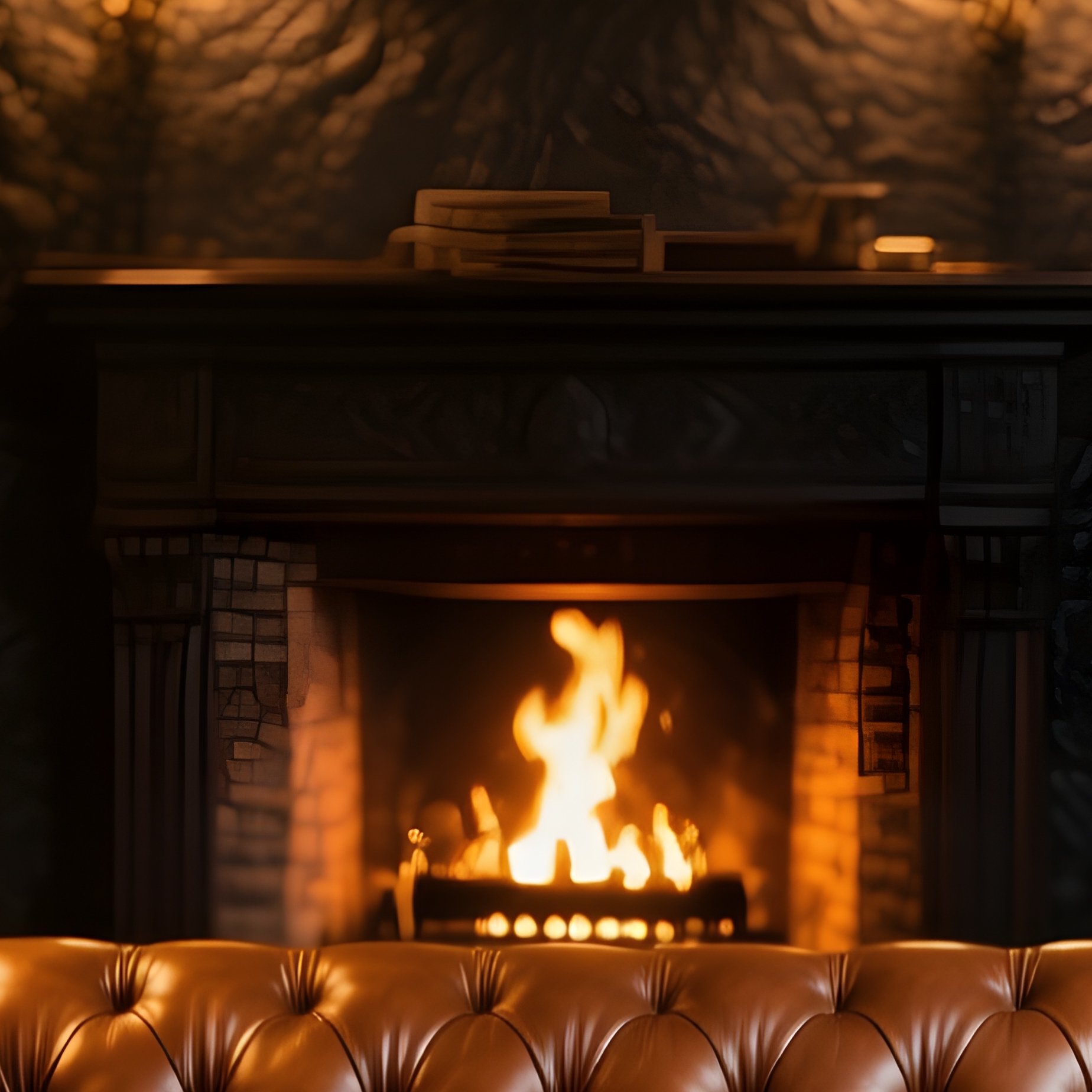 Leather Chesterfield Sofa In Moody Library - Full Resolution Quality Preview