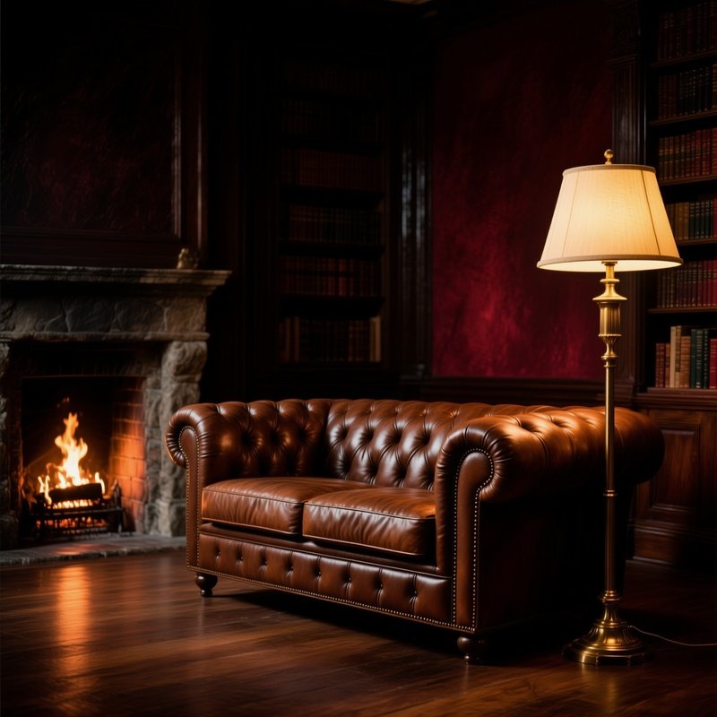 Leather Chesterfield Sofa In Moody Library
