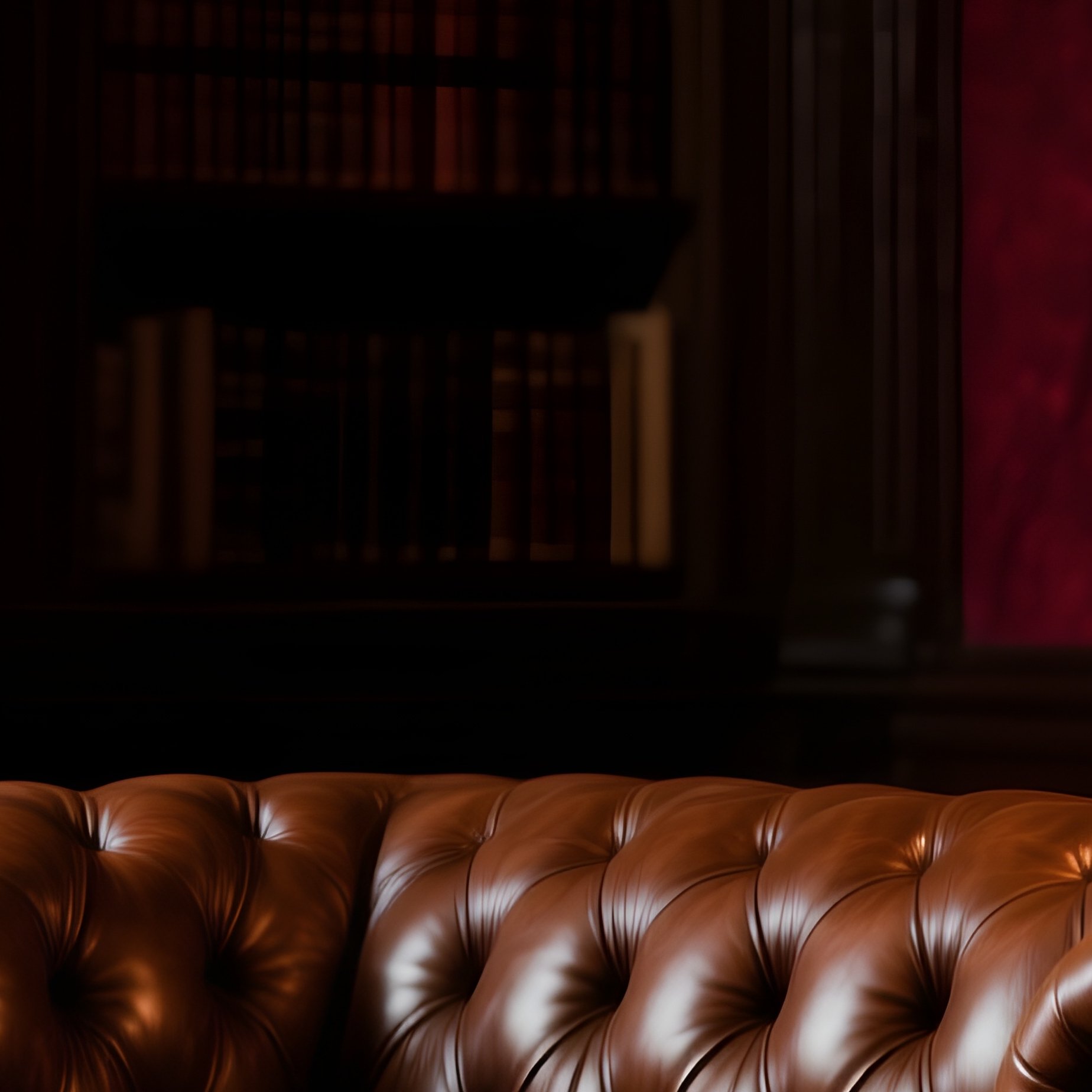 Leather Chesterfield Sofa In Moody Library - Full Resolution Quality Preview