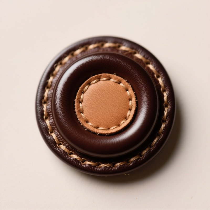 Leather Wrapped Button With Stitching Around Edges Blank Center