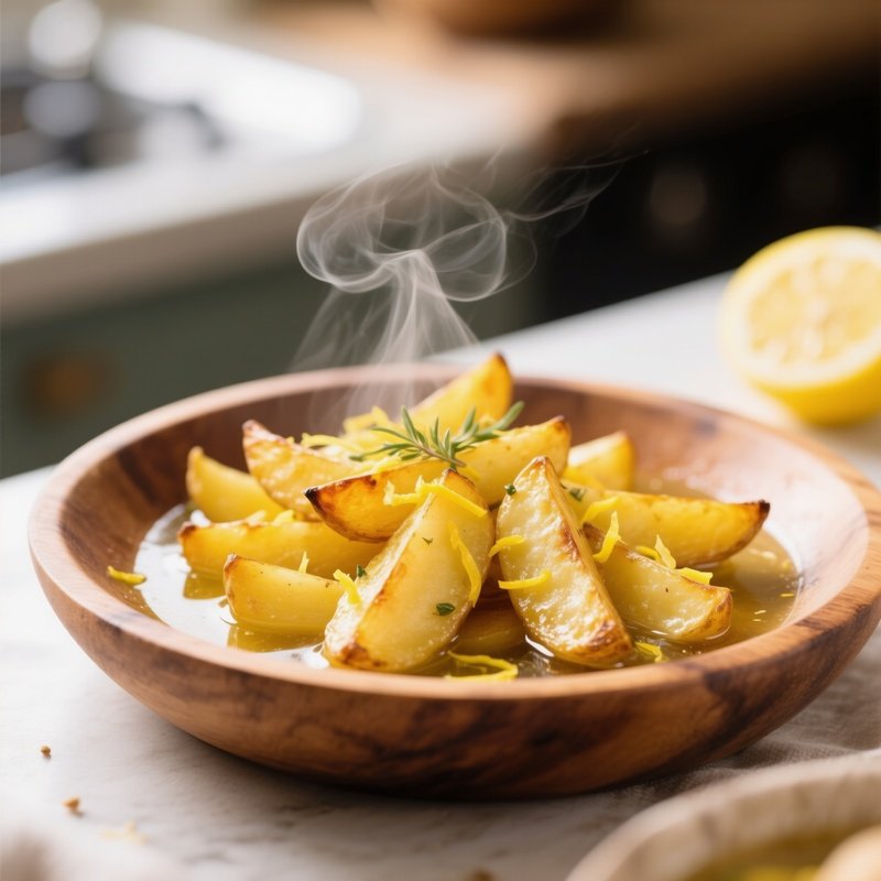 Lemon Potatoes Roasted Wedges In Lemon Oil Broth