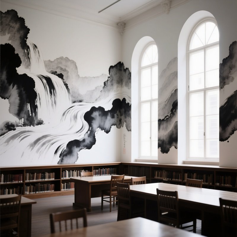 Library Art Space Ink Wash Paintings