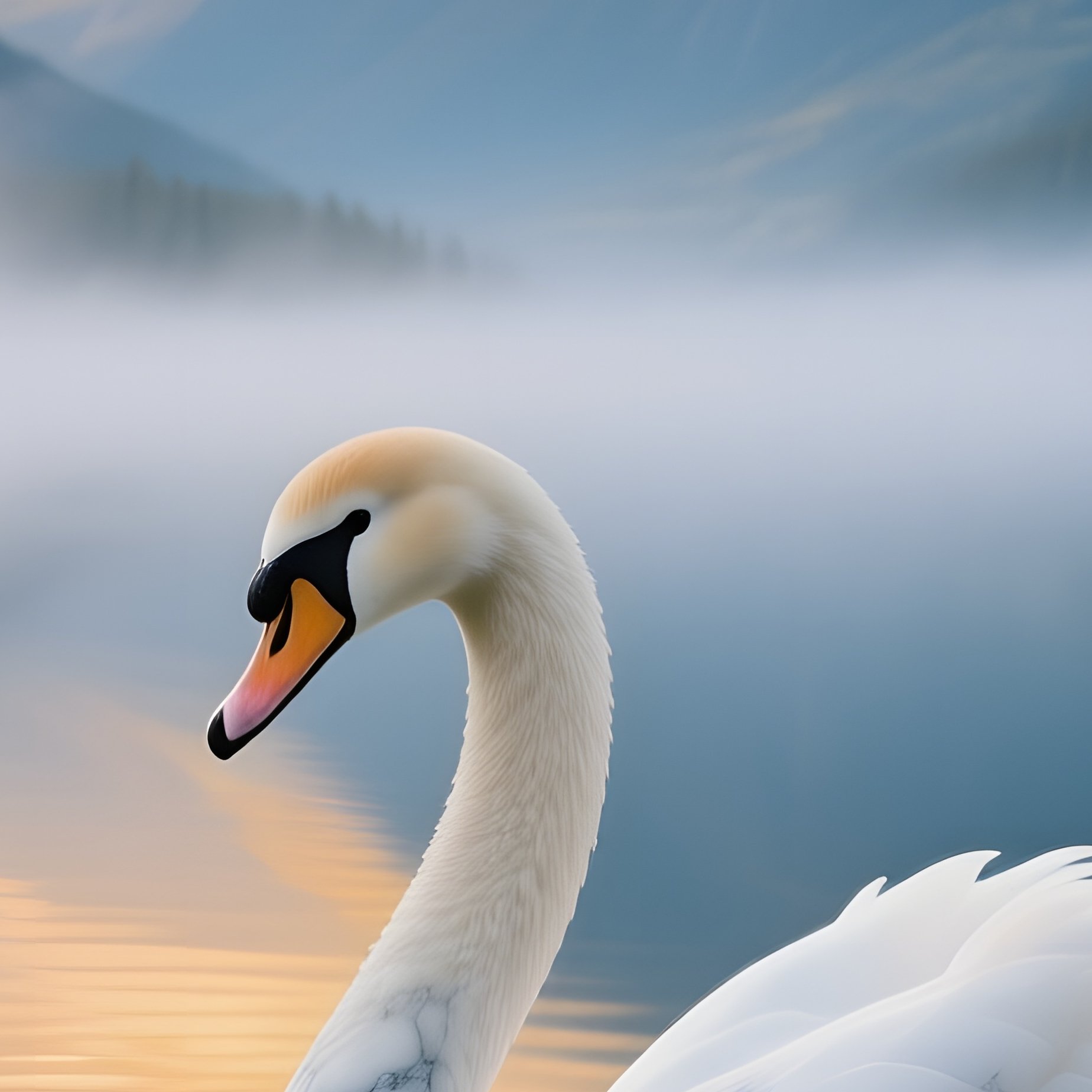 Life Size Marble Swan Gliding Alpine Lake Sunrise - Full Resolution Quality Preview