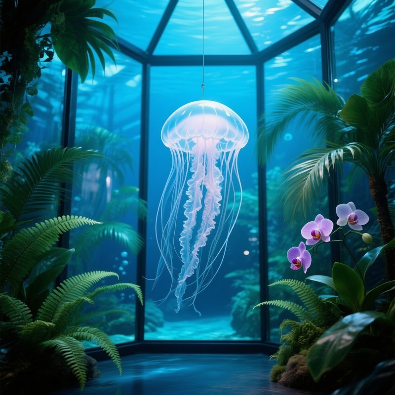 Life Size Resin Jellyfish Suspended In Glass Atrium