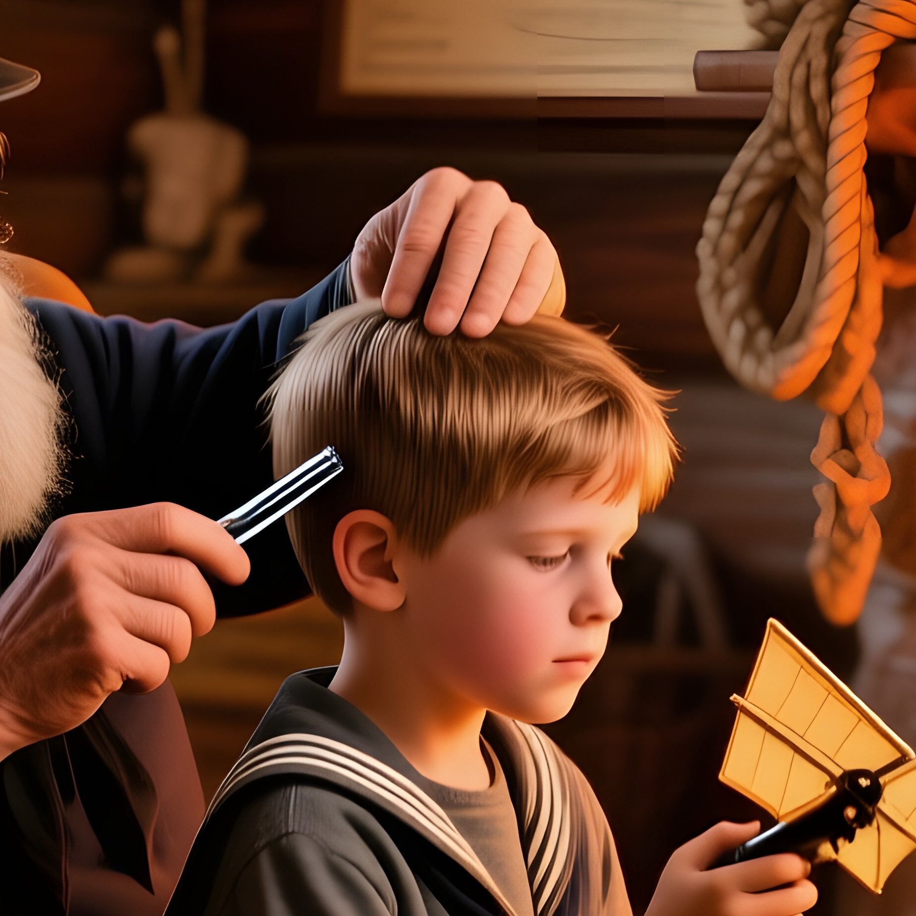 Lighthouse Keeper Cottage Interior Fire Sailor Haircut - Full Resolution Quality Preview