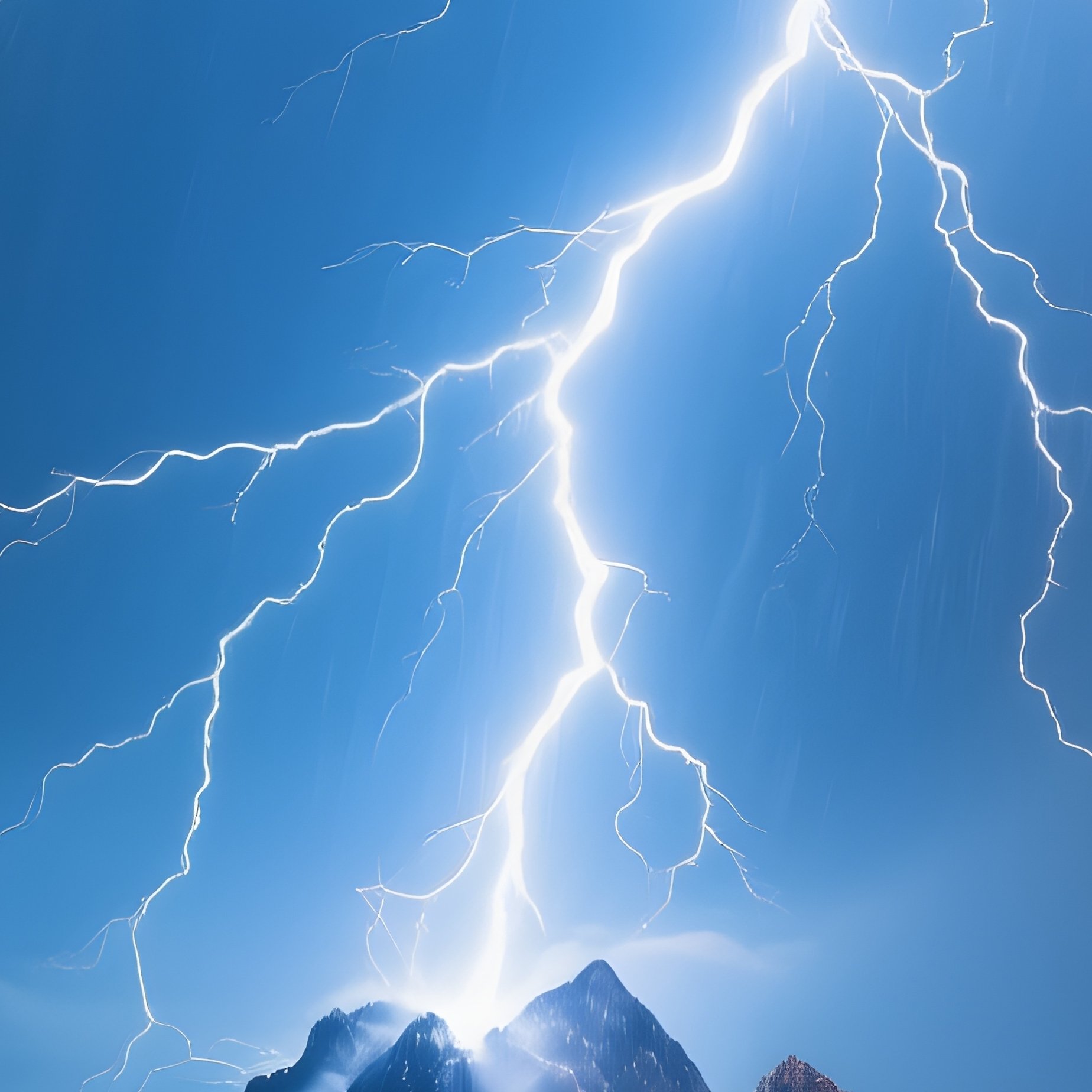 Lightning Strike On Mountain Under Double Rainbow - Full Resolution Quality Preview