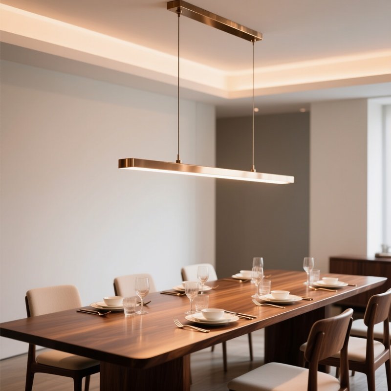 Linear Suspension Light Hanging Low Over Long Dining Table