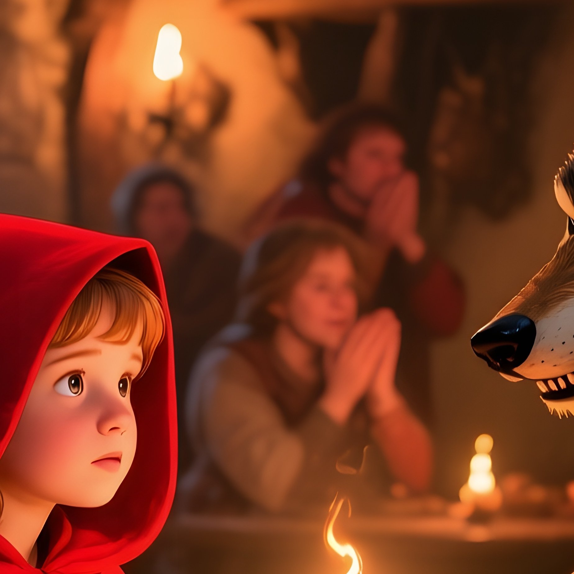 Little Red Riding Hood And Disguised Wolf In Medieval Tavern - Full Resolution Quality Preview