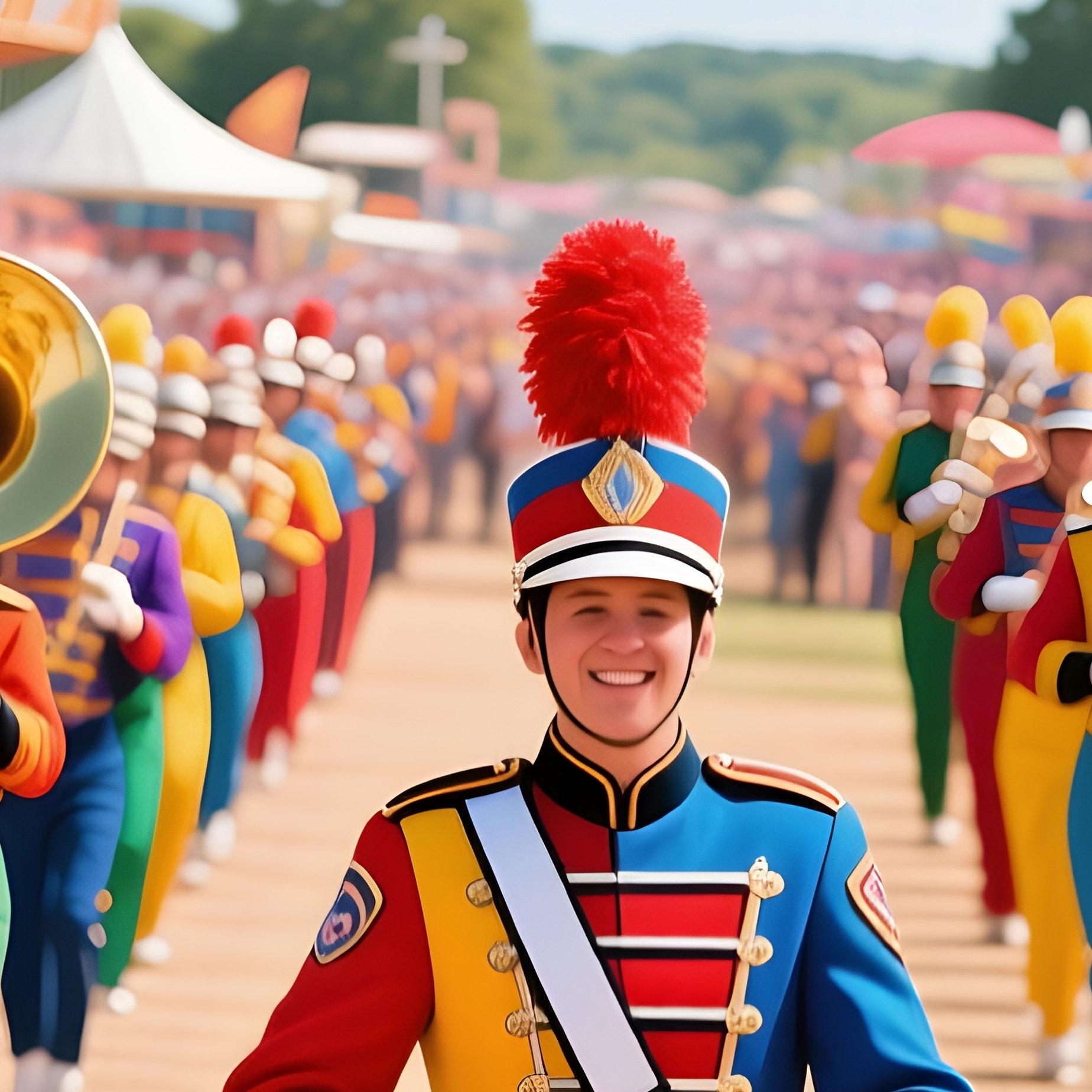 Lively Parade Marching Bands Through Fairground - Full Resolution Quality Preview