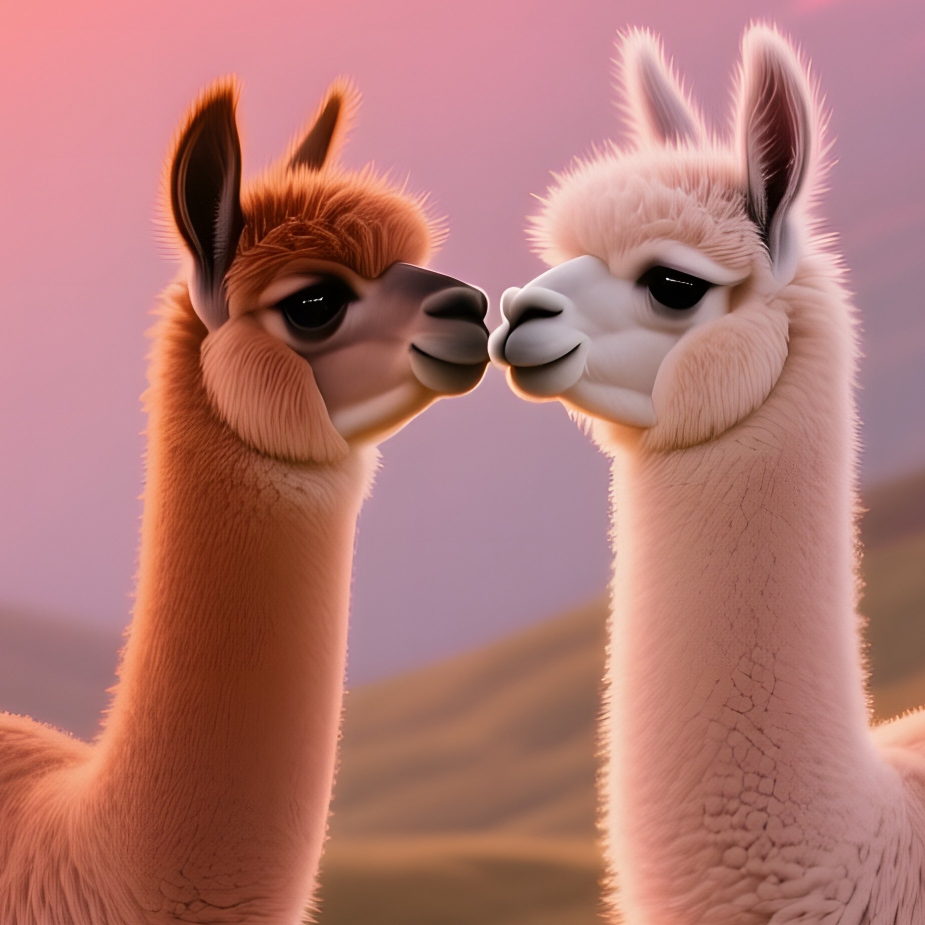Llama Alpaca Nose Kiss Sunset Plateau - Full Resolution Quality Preview