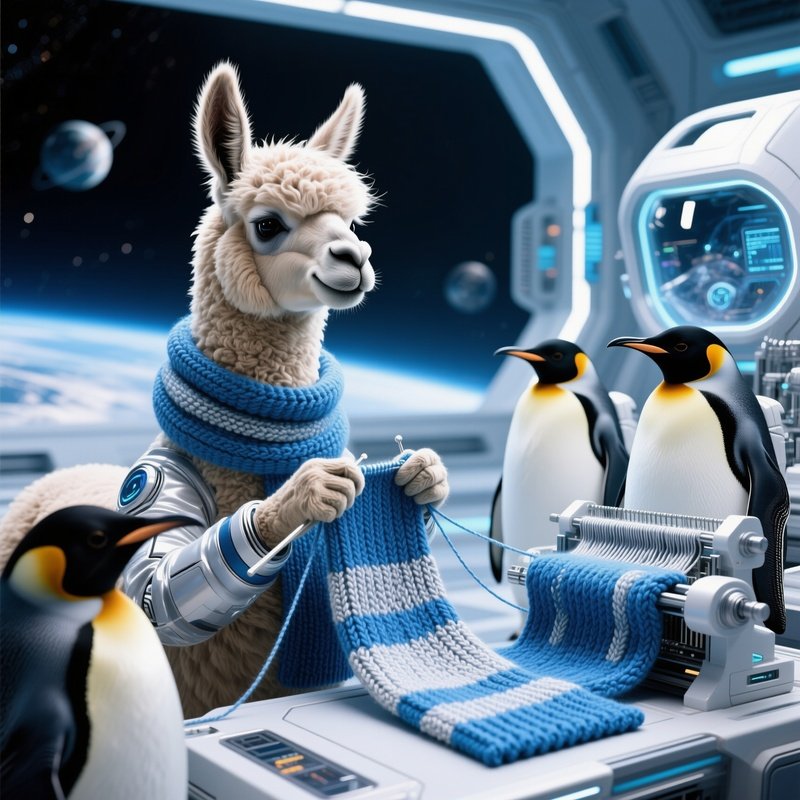 Llama Knitting Scarves For Penguins Science Fiction