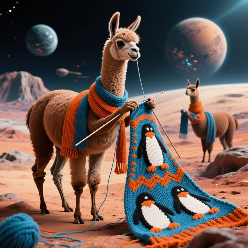 Llama Science Fiction Knitting Scarves For Penguins