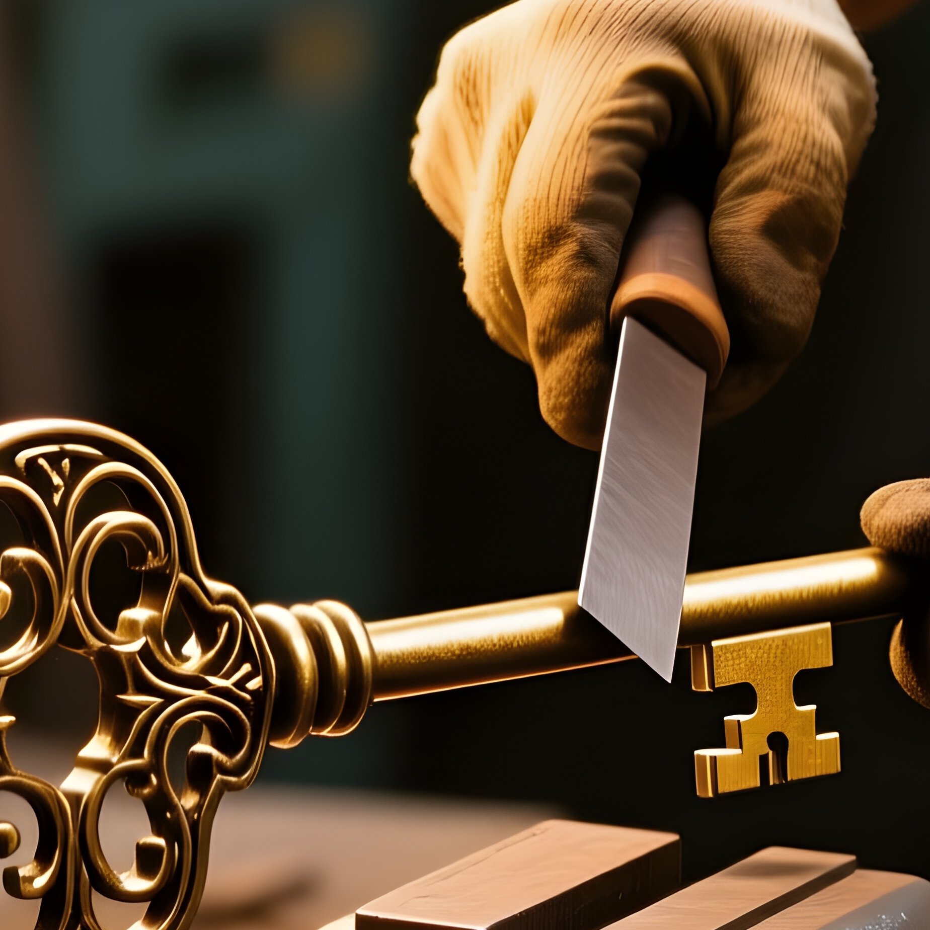 Locksmith Filing Complicated Bit For Large Iron Key - Full Resolution Quality Preview