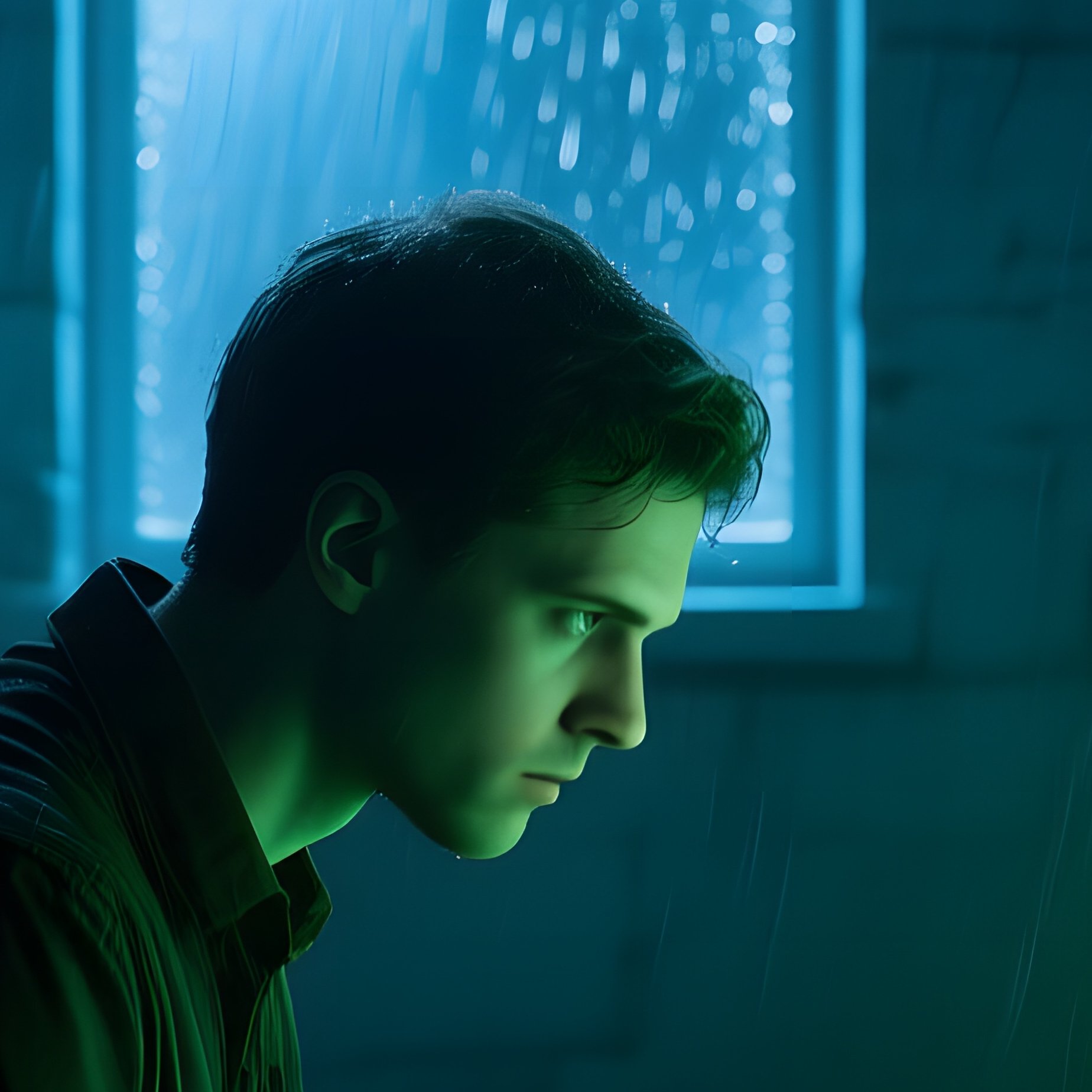 Lone Figure In Basement With Server Racks - Full Resolution Quality Preview