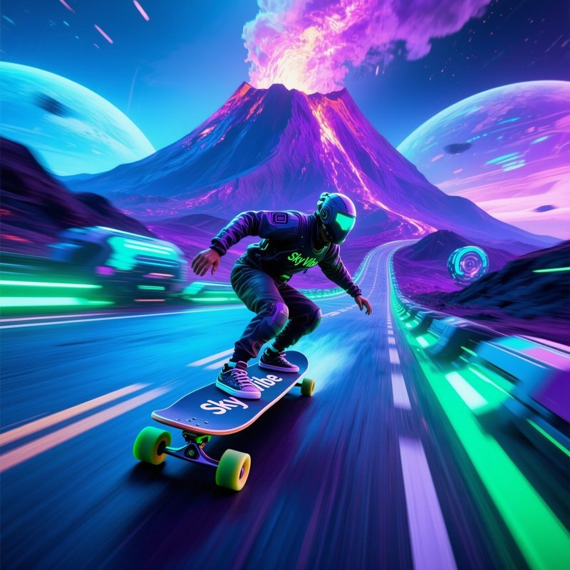 Longboarder Sky Vibe Racing Volcano Road
