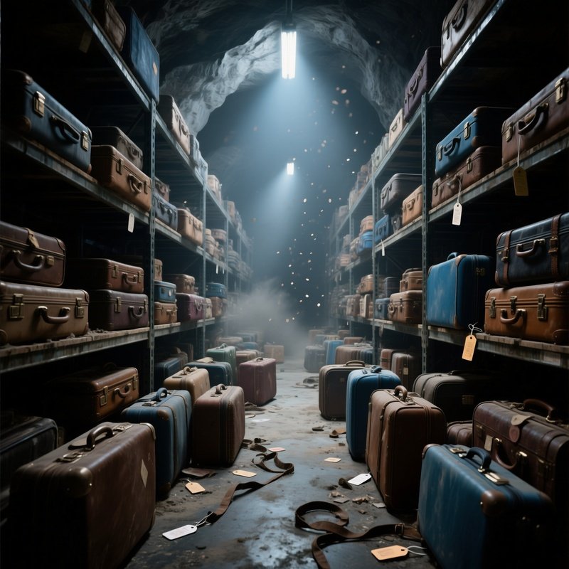 Lost Luggage Warehouse Vast Dimly Lit Suitcases Stacked
